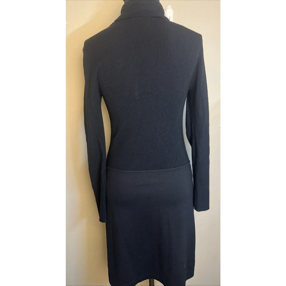 Michael Kors‎ Black Dress Medium Turtleneck Drop Waist Sweater Top Retro